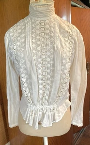 Vintage 1900s shirtwaist blouse, pin tucks embroidery Majestic tag B 36 - Picture 1 of 12