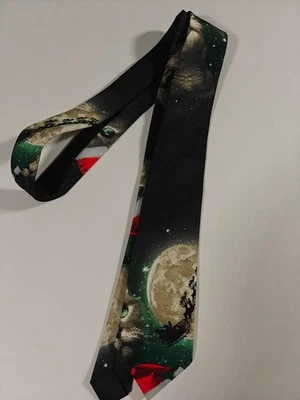 Corbata Life Of The Party Gato Navidad Luna Espacio Exterior Novedad Papá Noel Foto 1 de 4