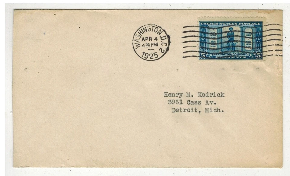 1925 FDC BATTLE OF LEXINGTON CONCORD #619 5c WASH. DC - Image 1 of 1