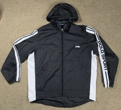 VTG Polo Sport Ralph Lauren Mens Medium Black Zip Up Hoodie Jacket Y2K Outdoors - Image 1 of 4