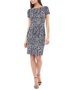 JS Collections Womens Embroidered Sheath Dress, navysilver, 4 - Picture 1 of 1