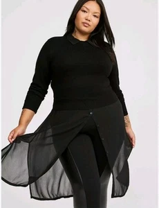 Torrid taillierter bauchfreier Chiffon Zwei-Fer Pullover 3X schwarz Kragen Langarm neu mit Etikett 653 - Bild 1 von 8