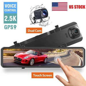 Campark 12" Dual Dash Cam 2.5K Mirror GPS Front & Rear Car Camera Voice Control - Picture 1 of 7