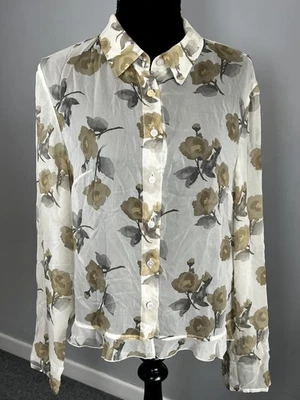 Camisa Blusa Valentino Miss V Floral 100% Seda Vintage Marrón Crema Reino Unido 14 (46) Foto 1 de 4