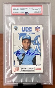 1989 Detroit Lions Police Barry Sanders Rookie Card RC HOF PSA Auto 10 - Picture 1 of 2