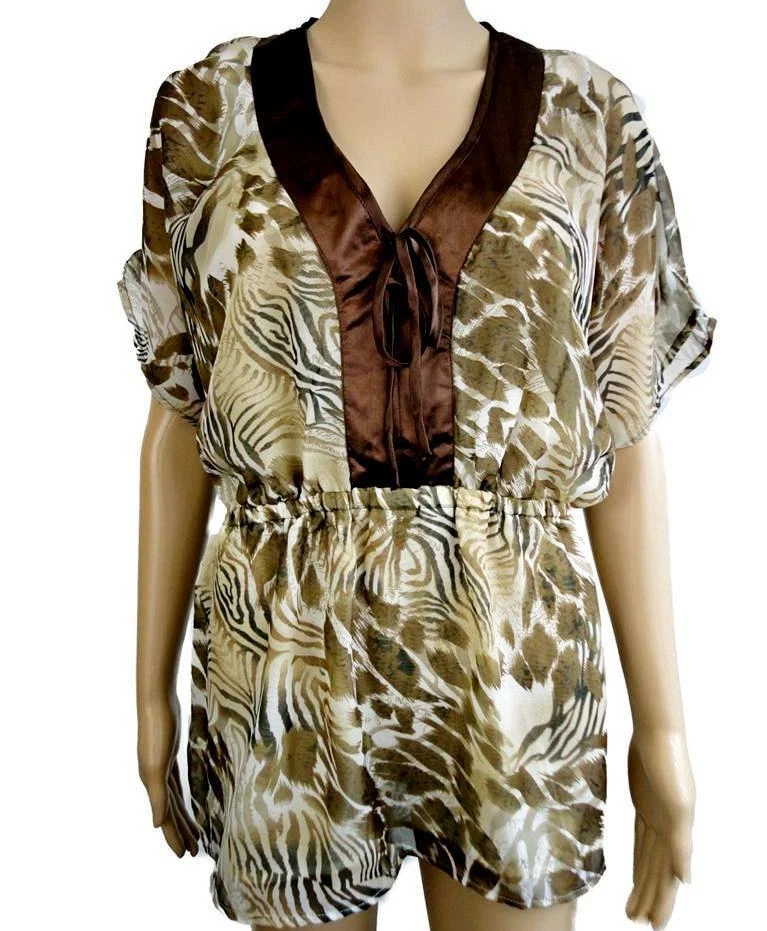 JAMIE NICOLE LINED BROWN KAFTAN TOP BEACH COVER UP SIZE 16/18 18/20 22/24 26/28* - Image 1 of 1