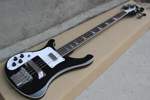 4-string Black Body Electric Bass Guitar Left-handed white Pickguard chrome Hard