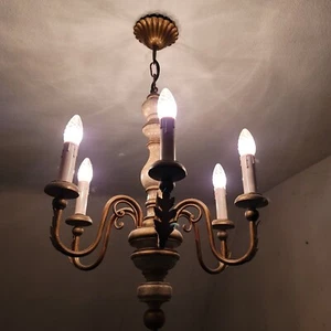 Lampe Deckenlampe, exklusiver Landhaus Antik Stil, 6 flammig, Holz Metall - Bild 1 von 2