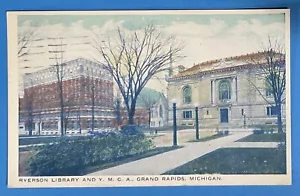 Grand Rapids RYERSON LIBRARY & YMCA MICHIGAN MI 1922 VINTAGE POSTCARD - Picture 1 of 2
