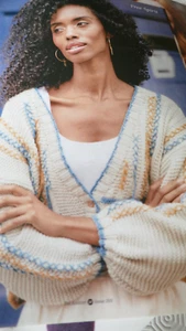 Pattern For Lady's Cosy Cardigan In 3 Colours of Aran yarn.-Sizes 28-54ins - Picture 1 of 2