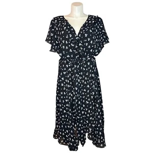 LANE BRYANT 26 Faux Wrap Ruffle Dress Microfloral Chiffon Cottagecore Feminine - Picture 1 of 12