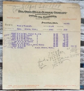 1909 Letterhead Michigan Athens Ohio Ironton The Ohio River Lumber Company - Picture 1 of 1