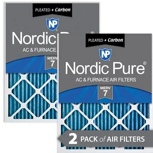 18x20x1 (17_1/2x19_1/2) Pleated Air Filters MERV 7 Plus Carbon 2 Pack - Picture 1 of 6
