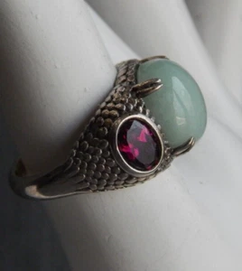 Jade of Yesteryear Sterling Silver Ring Jade & Garnets JOY #118-V - Picture 1 of 8
