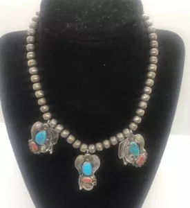 Collana zucca vintage D&J Clark turchese e corallo rosso argento sterling - Foto 1 di 6