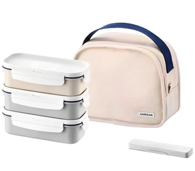 Lock n Lock Lunch Box Set 3 Layers Daily Cotton Dosilock with Bag Chopsticks - Image 1 of 4