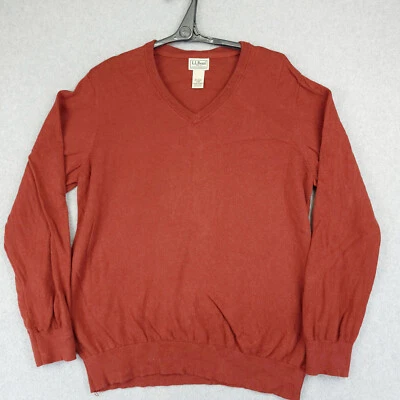Suéter LL Bean Para Hombre Grande Ladrillo Naranja Manga Larga Cuello en V Algodón Cachemira Foto 1 de 4