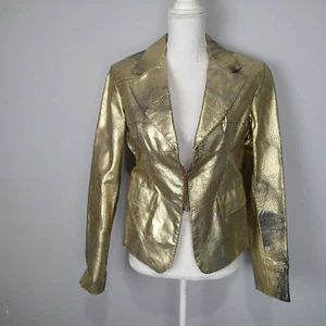Costume italiano Donna Oro Distresato Pelle Giacca 46 - Foto 1 di 12