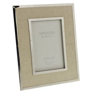 JULIANA SHINY NICKEL PLATED & LINEN PICTURE PHOTO FRAME - 4"x6", 5"x7" & 10"x8" - Picture 1 of 4