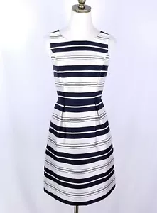 White House Black Market Sleeveless Sheath Dress Size 0 Black Beige Satin Stripe - Picture 1 of 7