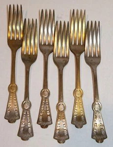 VINTAGE~Antique~UNION SILVER CO~6 Fancy DINNER FORKS~Pineapple~FRUIT~Gold Silver - Picture 1 of 8