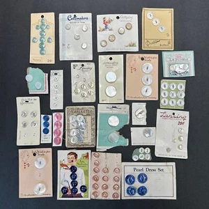 Vintage Shell Pearl Buttons On Used Cards Assorted Colors - Picture 1 of 13