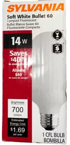 (Pack of 3) Sylvania CF14EL/B/830/MED/ZJ Soft White Compact Fluorescent Bulbs - Picture 1 of 4