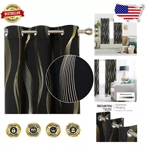 Elegant Blackout Grommet Curtains with Gold Wave Pattern - 42W x 72L (Set of 2) - Picture 1 of 10
