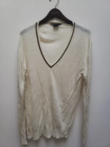 Gucci Vintage Men's Wool Silk Sweater V-Neck Eggshell Size L - Picture 1 of 5