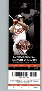 Los Angeles Angels vs Baltimore Orioles 7/31/2014 Full Ticket - Eddie Murray . - Picture 1 of 2