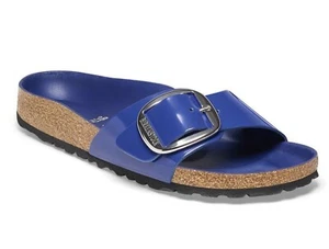 BIRKENSTOCK MADRID BIG BUCKLE NATURAL LEATHER PATENT HIGH SHINE COBALT BLUE 38 - Picture 1 of 11
