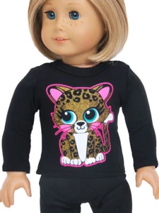 Top de manga larga con estampado de gatito de leopardo para muñecas de 18" - Imagen 1 de 1