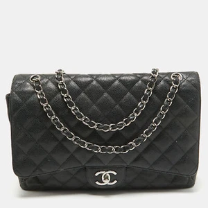 Chanel Black Quilted Caviar Leather Maxi Classic Double Flap Bag - Picture 1 of 9