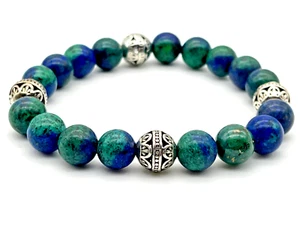 Handmade Eilat Stone & Silver Bali Bead 10mm Gemstone Bracelet - Picture 1 of 4