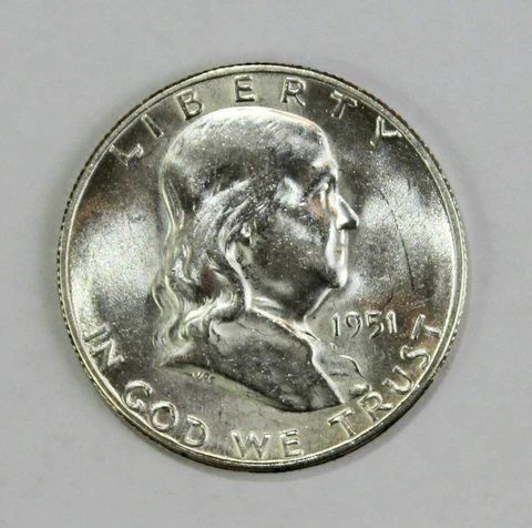 1951 S Franklin Half Dollar Near FBL Great Luster! Silver 50c Coin UNC BU MS Cover