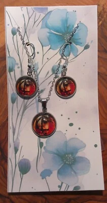 Cabochon Schmuckset Ohrringe Und Halskette Pferd - Bild 1 von 4