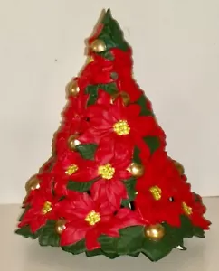 Vintage ATLANTIC MOLD Ceramic Red, Green & Gold Poinsettia Christmas Tree (~15") - Picture 1 of 9