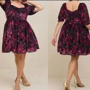 Torrid Cocktail Dress Size 16 Burnout Babydoll Velvet Plus Swing Party Retro - Picture 1 of 16