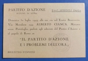 1944 biglietto invito del Ministro Cianca - Partito d'Azione - sezione di Roma - Imagen 1 de 2