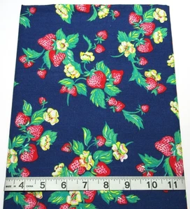Vintage Unbranded Strawberries On Blue 31"x44" Cotton Sew Quilt Craft Fabric - Picture 1 of 3