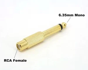 Conector macho mono de cobre de 6,35 mm 1/4" a enchufe hembra RCA adaptador de audio micrófono fono - Imagen 1 de 11
