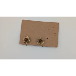 Vintage Gold Tone Rose Clip On Earrings - Picture 1 of 2