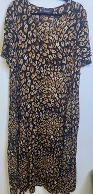 Roamans Animal Print Flutter Short Sleeve Plus Size 1X 22/24 Maxi Long Dress - Image 1 of 4
