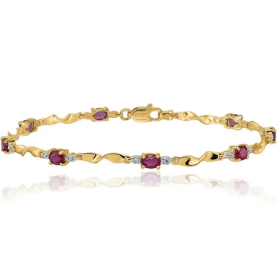 14K Solid Yellow Gold Diamond Oval Ruby Tennis Bracelet - Image 1 of 4
