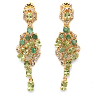 Thai Handmade 3 x 5 mm. Green Peridot, Emerald & Zircon Earrings - Picture 1 of 4