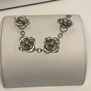 Vintage Sterlingsilber Blume Gliederarmband signiert, 7", Federring Verschluss, 23,7 - Bild 1 von 9