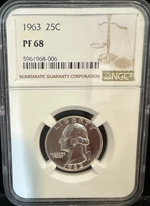 1963 25 Cent Washington Quarter NGC Certified PF 68 - Picture 1 of 2