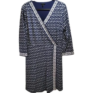 Talbots Kleid Damen Large Faux Wickel Jersey Strick Blau Geometrisch Karriere Slinky - Bild 1 von 9