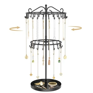 MODOWEY Rotating Necklace Holder Organizer Display Stand with 42 Hooks, 2-Tie... - Picture 1 of 7