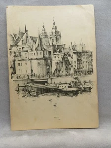Alte Postkarte Amsterdam Kanal, Türme & Gebäude verschickt 1960 - Bild 1 von 3